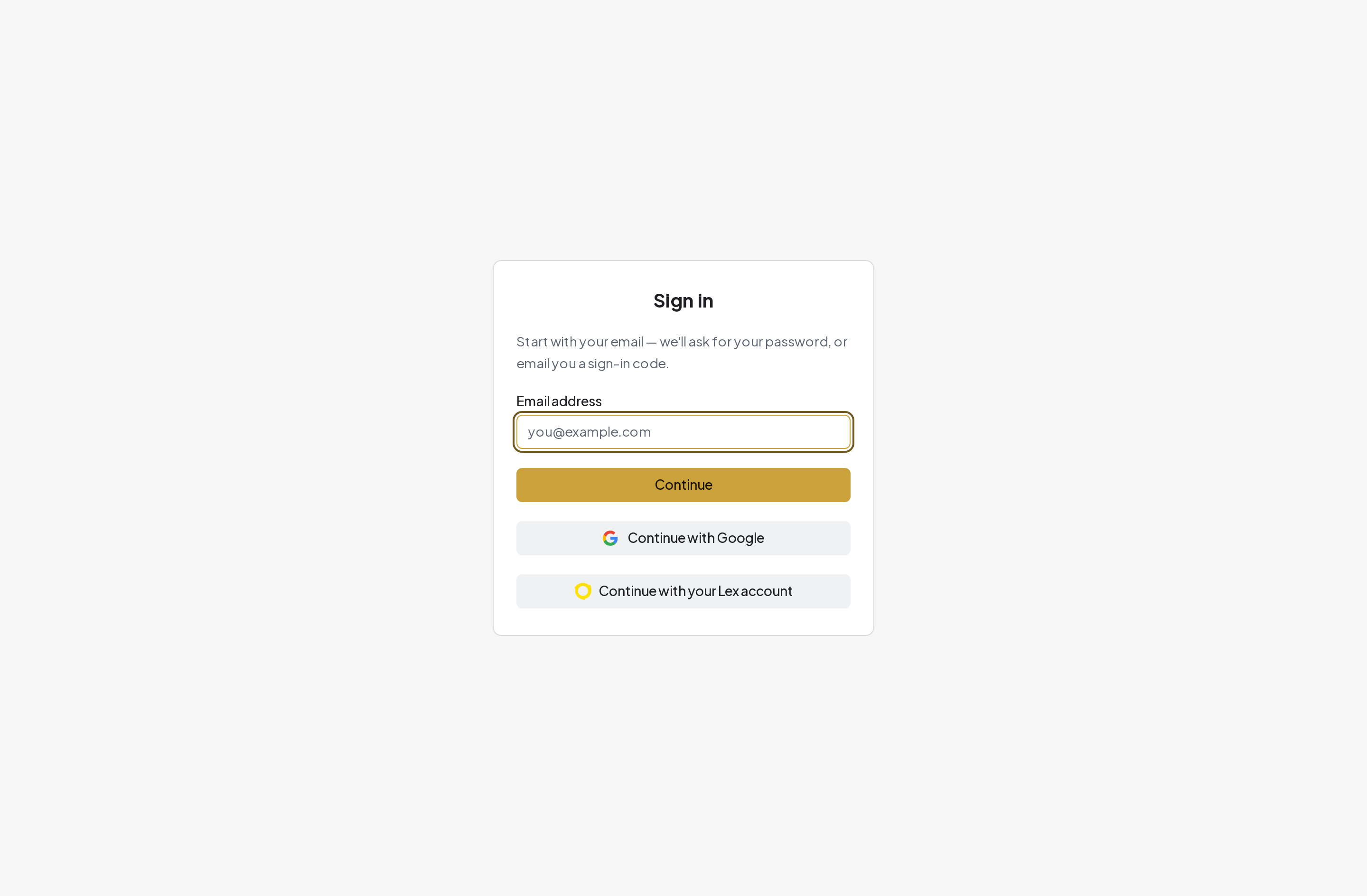 The sign-in screen. The sample screenshots contain no real account details.